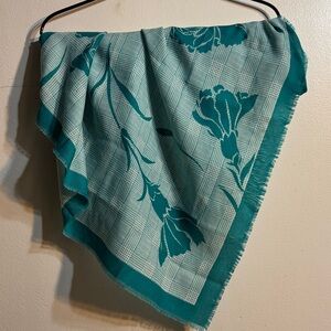 Teal Floral Patterned Scarf